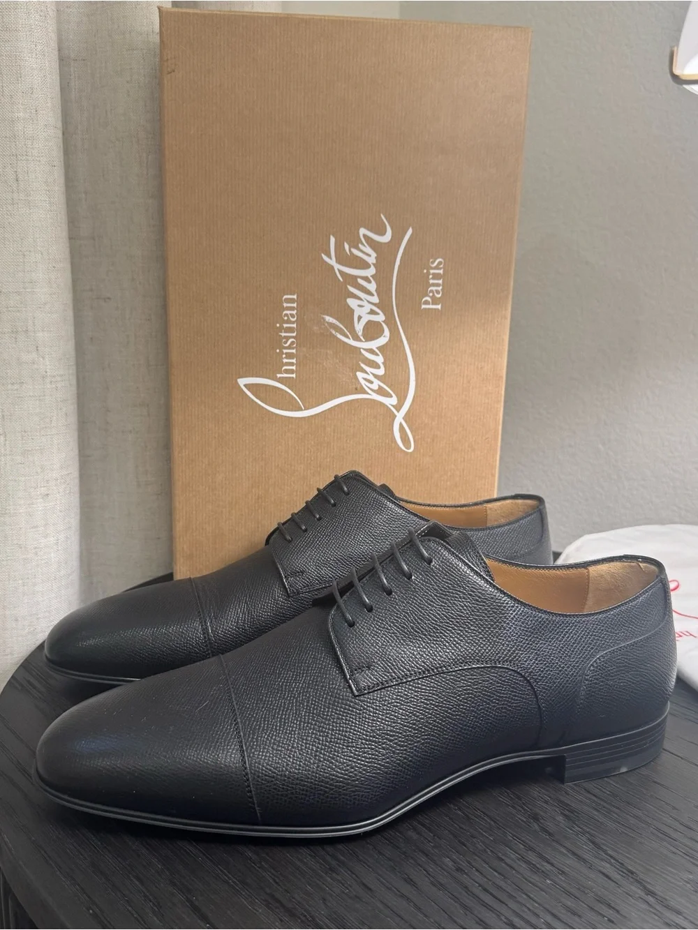 Christian Louboutin Surcity Lace-Up Dress Shoes Leather Black 43